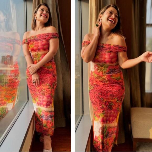 Zara Dresses & Skirts - Zara Off Shoulder Dress Printed Chili Pepper Picante Bodycon Dress Small NWT